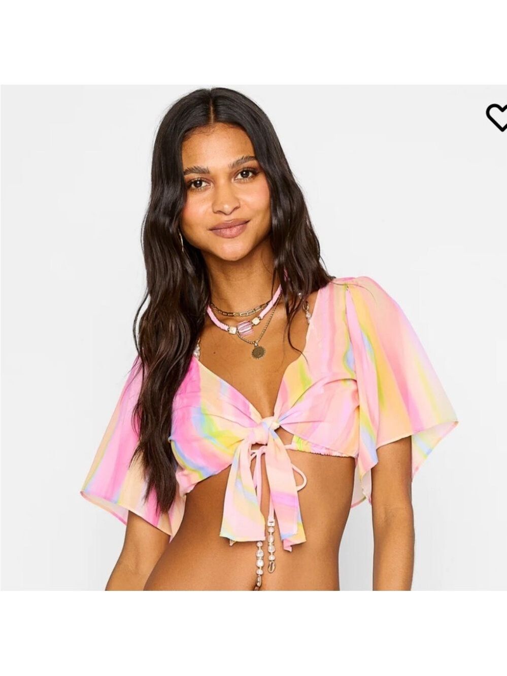NWT Beach Bunny Mae Tie Front Crop Top Beach Coverup Stripe Size Small - Picture 8 of 9